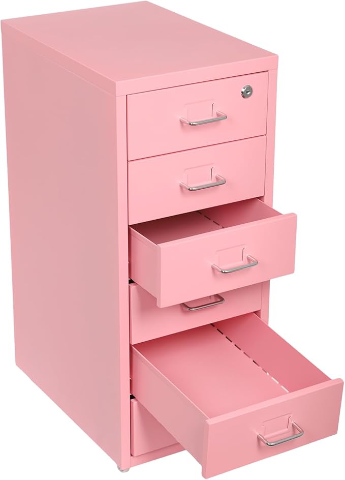 6 Drawers Mobile File Cabinet Rolling Vertical Filing Cabinet Under Desk Storage Organization 16 D x 11 W x 27 H (Pink)