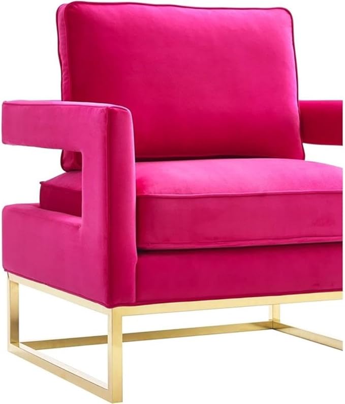 Tov Furniture The Avery Collection Modern Style Living Room Den Velvet Upholstered Armchair with Gold Legs Pink