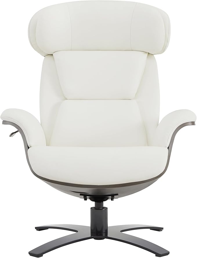 CHITA Genuine Leather Reclining Swivel Chair with Adjustable Headrest and Ottoman for Living Room White