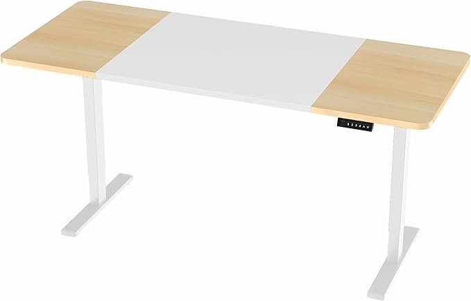 VIVO Electric 71 x 30 in Standing Desk Memory Height Adjustment 1B Series Holds 220 lbs White and Light Wood Top White Frame DESK-KIT-1W7WC