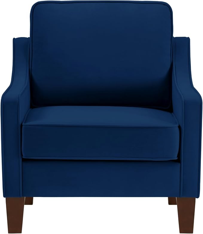 Modern Armchair Single Seat Sofa Chair with Wooden Legs Upholstered Velvet for Living Room &amp Bedroom Navy