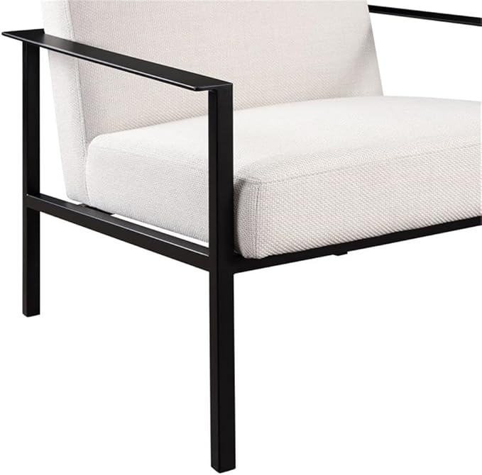 Pemberly Row Accent Chair 28.5 W x 31.75 D x 31 H Black Powder Coated Metal Frame Polyester Oatmeal Cream Upholstery Modern Architectural Design with Floor Glides for Living Room or Office Use
