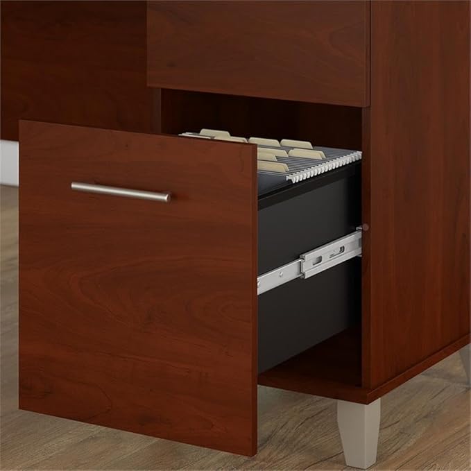 Bush Home 60-inch Home Office Desk with Drawers Large Computer Table with Storage Transitional Style Somerset Collection Hansen Cherry
