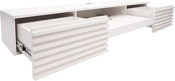 Floating Wall Mount Computer Desk Floating Shelf with 2 Drawer &amp Keyboard Tray Home Office Desk Workstation Cable Hole Laptop PC Table for Living Room Bedroom Office White