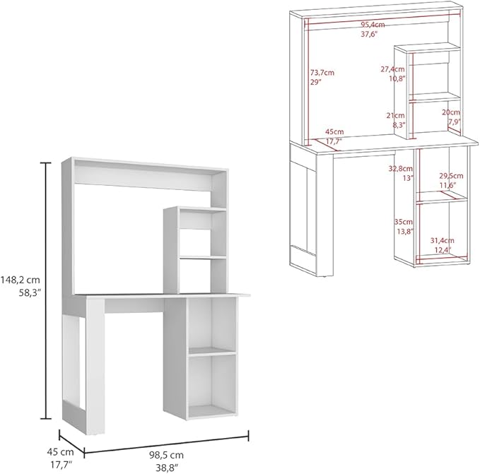 Kaimei Maine White Desk with Hutch and Shelves for Small Spaces Home Office Desk with Storage