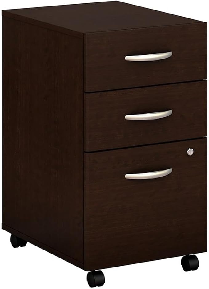 Pemberly Row 3-Drawer Mobile File Cabinet Mocha Cherry Finish Engineered Wood Brushed Nickel Hardware Locking File Storage Full-Extension Drawers Office Organizer on Wheels for Home or Workplace