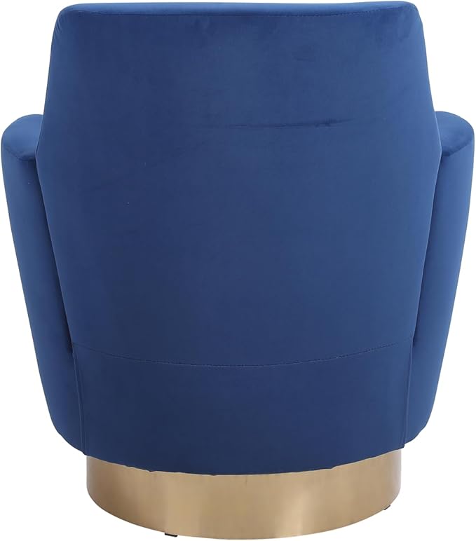 Navy Velvet Swivel Accent Chair for Living Room &amp Bedroom - Comfy Round Barrel Chair with Gold Base