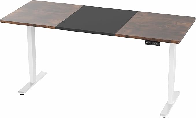 VIVO Electric 71 x 30 in Dual Motor Rustic Sit Stand Desk Memory Height Adjustment 2B Series Black and Vintage Brown Top White Frame DESK-KIT-2W7BN