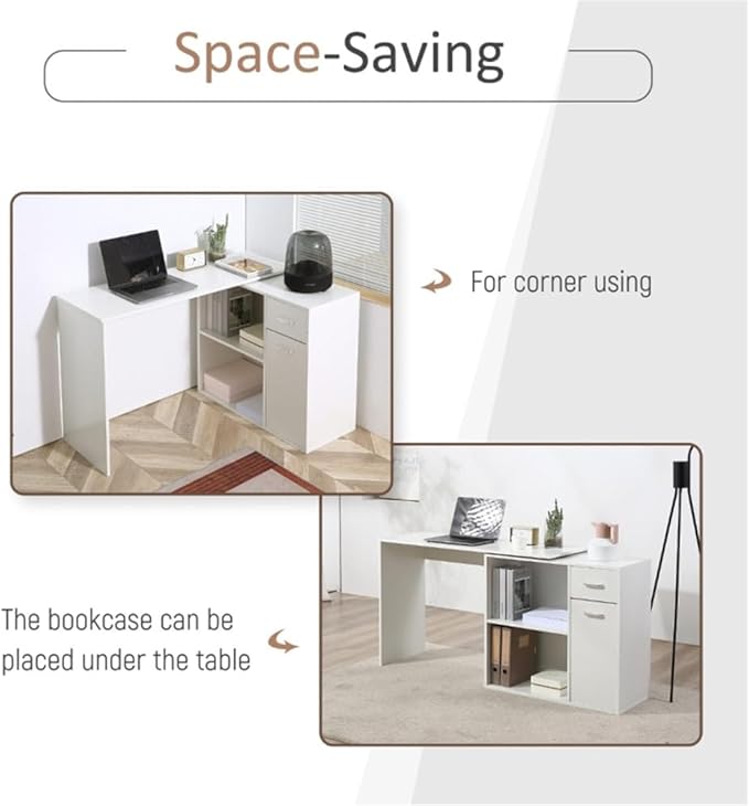 L-Shaped Computer Desk with Bookshelf Home Office Desk with Bookcase Space-Saving Writing Desk Work Table for BedroomCorner Desk with Shelves Office Desk Study Writing Table Workstation
