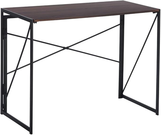 Homy Casa 39.4 Inch Foldable Laptop Desk Space-Saving Computer Table with No Assembly Required Sturdy Metal Frame Minimalist Design for Home Office Study or Small Spaces Walnut