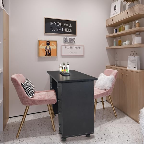 Black Desk with Drawers - Office Desk with Cabinet Drawers Black Desk with Wheels Wooden Office &amp Study Table for Bedroom &amp WorkstationsMobile Home Office Desk 43.3 L x 31.5 H x 17.7 W
