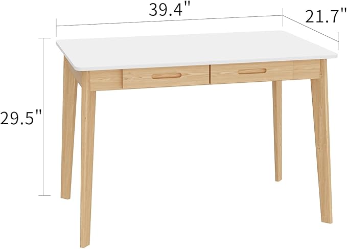 FUFU&ampGAGA 39” Office Desk Rectangular Computer Desk with 2 Drawers Writing Table for Reading Crafting Home Office Study Room White and Oak 39.4”W x 21.7”D x 29.5”H