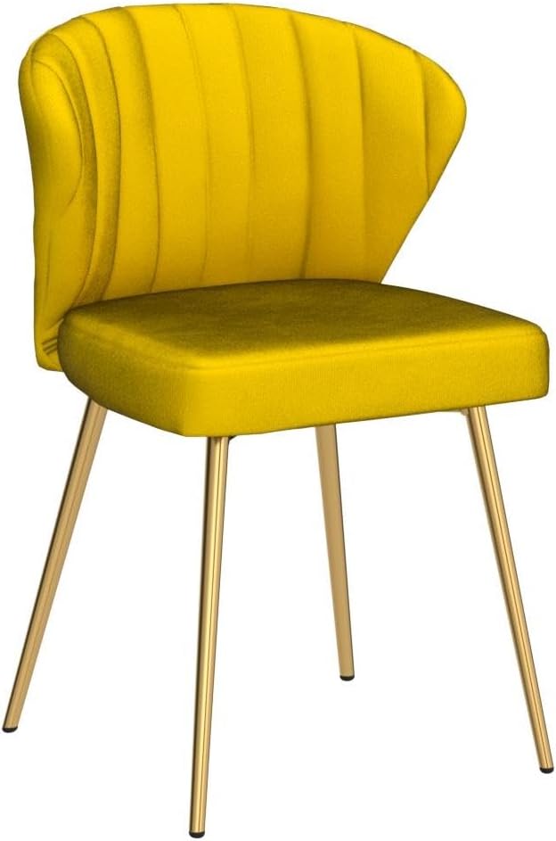 HULALA HOME Velvet Dining Chairs Modern Small Armless Accent Chair with Gold Metal Legs Living Room Upholstered Cute Side Chair Elegant Tufted Back Vanity Chair-Yellow