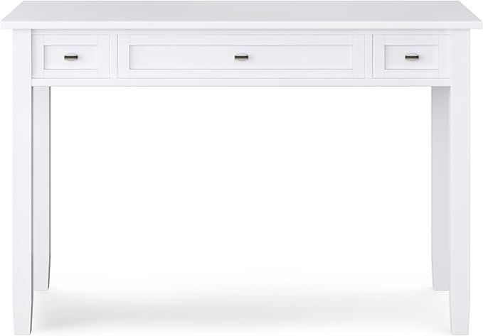 SIMPLIHOME Warm Shaker Desk - 48 Inch Wide Solid Wood Writing Desk in White Transitional Home Office Computer Table for Workspace or Study with Flip-Down Keyboard Tray and 2 Drawers