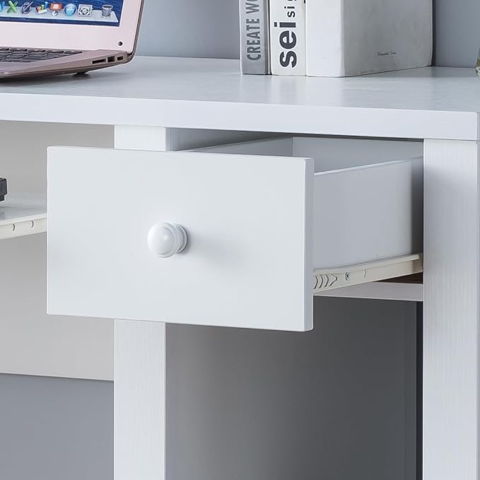 Student Desk Home Office Desk 39 W Compact Desk Writing Desk Laptop Desk White One Drawer Keyboard Drawer Wooden Knob