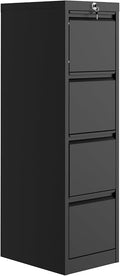 GarveeHome 4-Drawer File Cabinet with Lock - Heavy Duty Metal Filing Cabinet for Letter/Legal/A4/F4 Documents - Vertical Storage for Home Office Black