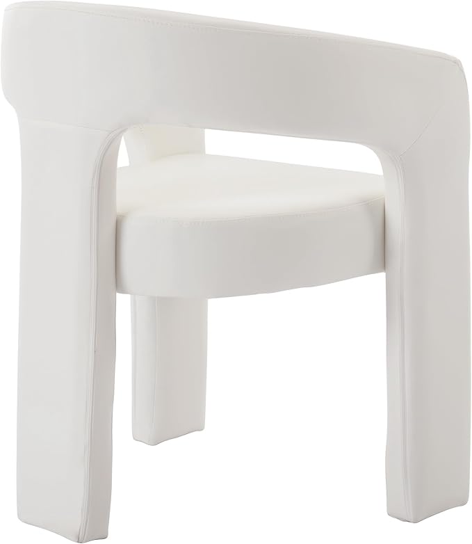 Wahson Modern Dining Chair Set of 3 Faux Leather Upholstered Barrel Kitchen Chair Round Dining Chairs with Wooden Legs Assembled Accent Armchairs for Dining Room/Living Room/Bedroom/Side White