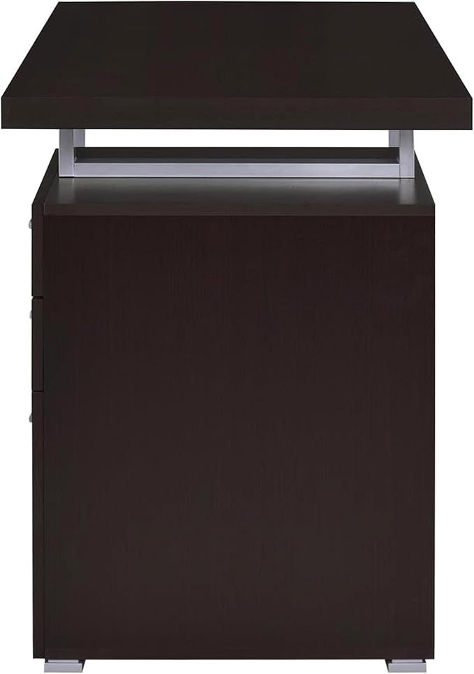 CARTESIAN Vertex Reversible 47 Inch Office Computer Desk with 3 Drawers Cappuccino Finish Silver Metal Frame