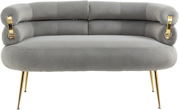 50” Velvet Loveseat Sofa Chair Mid Century Modern 2-Seater Small Love Seat for Small Spaces Accent Arm Chair with Golden feet Comfy Upholstered Leisure Couch for Living Room (Gray)