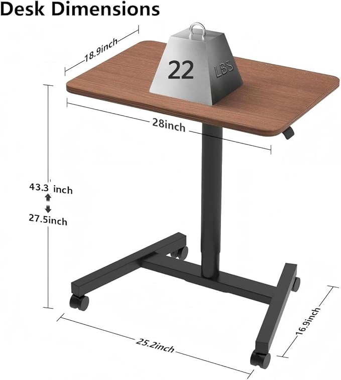 28-Inch Mobile Standing Desk Computer Workstations with Cup Holder Portable Standing Desk with Lockable Wheels Rolling Table for Home Office Classroom Hospital (Walnut)