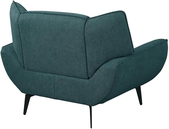 Pemberly Row Mid-Century Wing Back Accent Chair Teal Fabric Upholstery 32.25H x 43.25W x 34.5D Black Metal Legs Foam Cushions Stylish Modern Lounge Seating for Living Room or Compact Spaces