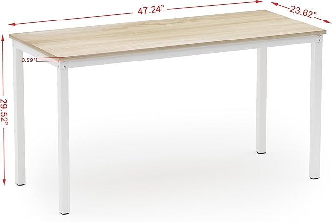 Teraves Computer Desk/Dining Table Office Desk Sturdy Writing Workstation for Home Office (47.24” Beige + White Frame)