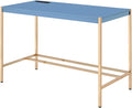 Penau Navy Blue and Gold Writing Desk Modern Office Desk with USB Ports Glossy Finish Rectangular Design 42.5In x 20.5In