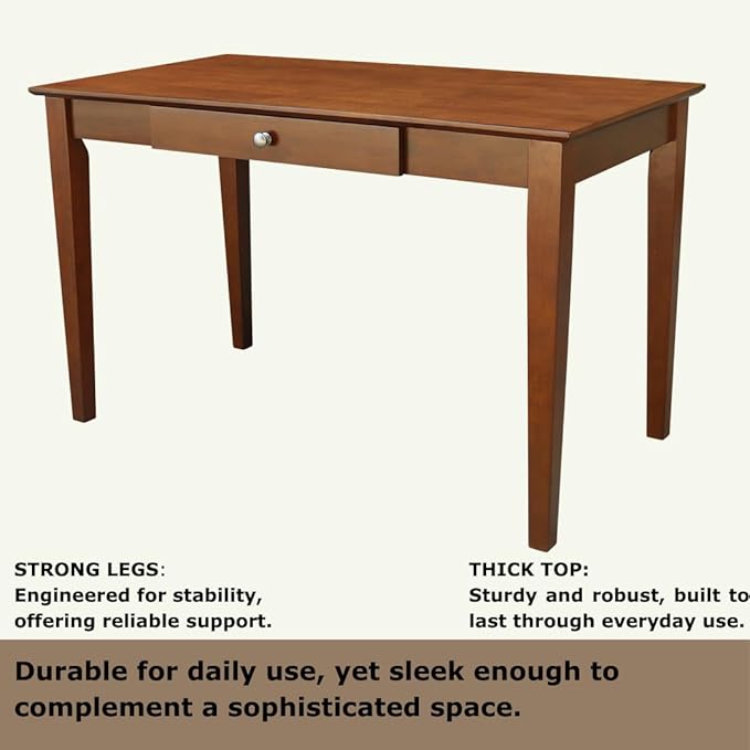 IC International Concepts Writing Desk With Drawer Solid Wood Real Parawood 48 W x 26 D x 30 H Easy Assembly Espresso