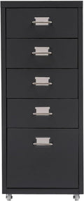 5-Drawer File Cabinet Office Filing Cabinet Stand Storage Organizer with Wheels Freestanding Rolling Storage Dresser Mutifuctional Tool Organizer for Kitchen Bedroom Living Room (Black)