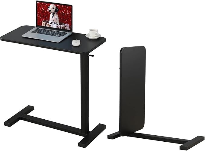 Mobile Standing Desk 90° Tilt Table Height Adjustable Storable Overbed Table 30 Inch Rolling Laptop Desk with Gas Spring Riser and Wheels for Home Office Medical School