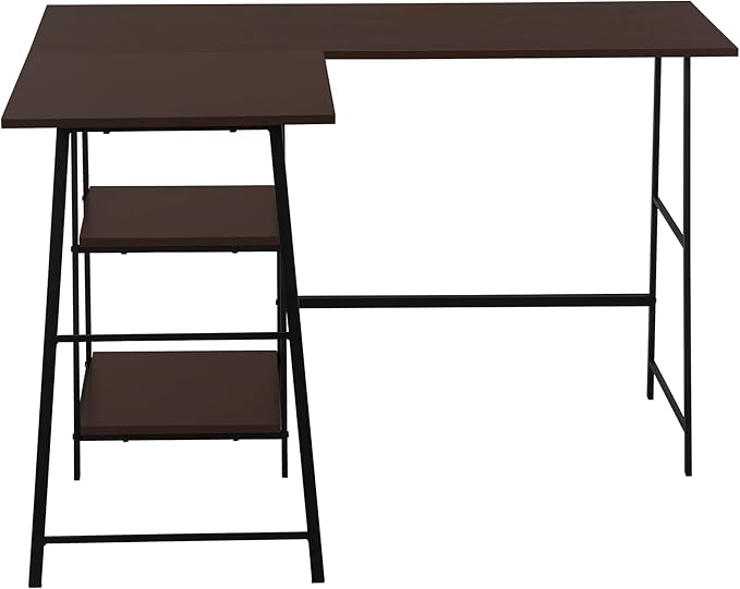 Computer Desk Home Office Corner Storage Shelves 48 l L Shape Work Laptop Brown Laminate Black Metal Contemporary Modern
