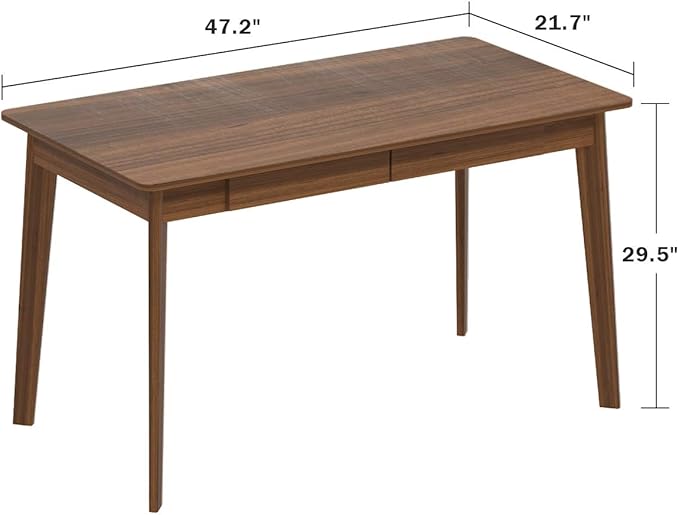 ECACAD Computer Desk with 2 Drawers 47” Home Office Desk Writing Study Working Table for Bedroom Dark Brown