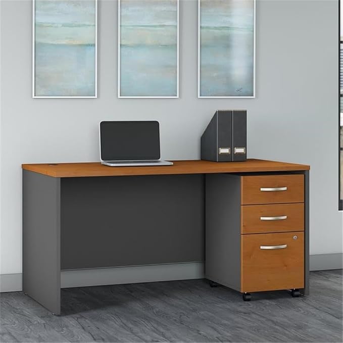 Bush Business Furniture Series C 60W x 30D Office Desk with 3 Drawer Mobile File Cabinet in Natural Cherry