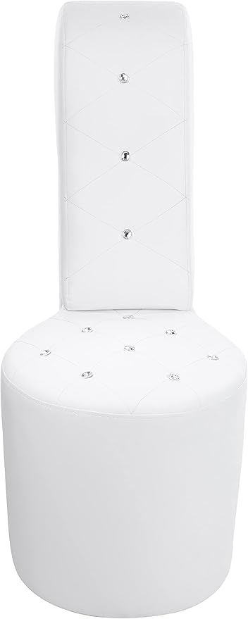 Tristam 40 Modern Glam High Heel Lounge Chair Armless Chair with Upholstered Crystal-Like Buttons and Diamond Stitching Comfortable Indoor Seating for Bedroom Living Room (White (Faux Leather))