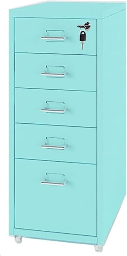 Vertical Filing Cabinet Metal Mobile File Cabinet with Lock and Casters 3/5 /6/8 Drawer Home Office Cabinet for /A4 File (Color : Lake Blue Size : 5 Drawer)