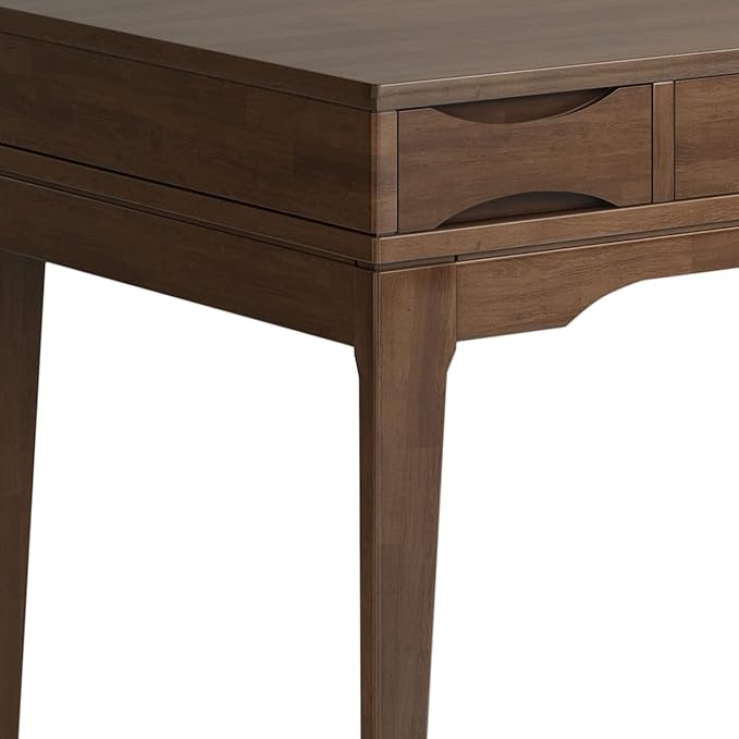 SIMPLIHOME Harper Small Desk - 48 Inch Wide Solid Hardwood Writing Desk in Walnut Brown Mid-Century Modern Home Office Computer Table for Study with 2 Drawers and Flip-Down Keyboard Tray