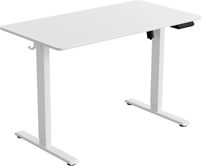 FEZIBO One-Piece Standing Desk Adjustable Height Stand up Home Office Desk 48x24 Inch Electric Standing Computer Desk with 4 Memory Presets Headphone Hook White