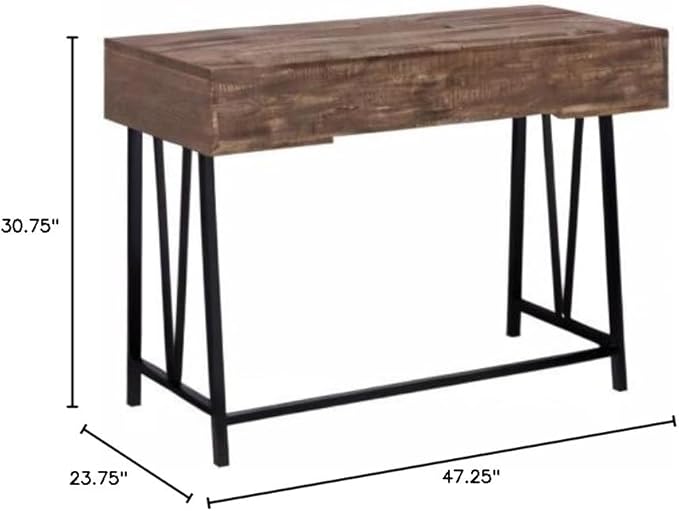 Monarch Specialties Laptop Table with Drawers-Industrial Style-Metal Legs Computer Desk Home &amp Office 48 L Brown Reclaimed Wood Look