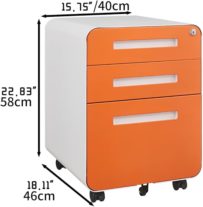 3-Drawer Mobile Filing Cabinet with Lock Legal/Letter Sized Office Storage Suitable for Offices and Study Rooms (YH-Orange)
