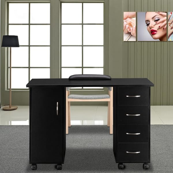 Black Desk with Drawers - Office Desk with Cabinet Drawers Black Desk with Wheels Wooden Office &amp Study Table for Bedroom &amp WorkstationsMobile Home Office Desk 43.3 L x 31.5 H x 17.7 W