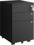 3 Drawers File Cabinet with 3 Lock Mobile Metal Filing Cabinet Fully Assembled Except Casters for Home Office for A4 Letter Legal File Folders Black