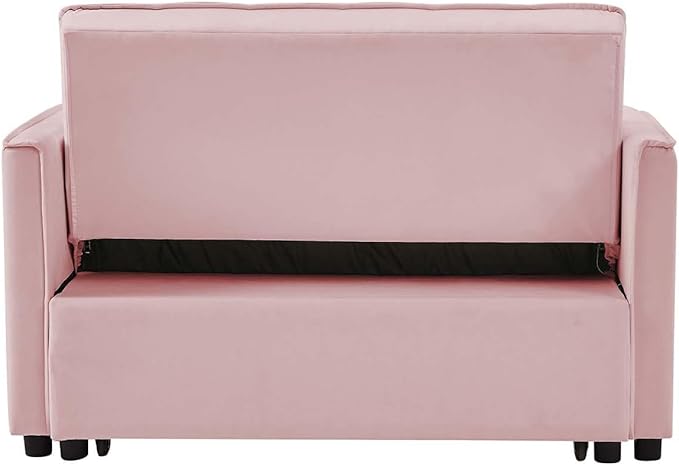 Sleeper Sofa Couch w/Pull Out Bed 53 Modern Velvet Convertible Sleeper Sofa Bed Small Love seat Sofa Bed with 2 Pillows &amp Side Pockets for Small Space Living Room Apartment Pink