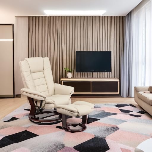 Flash Furniture Bali Contemporary Multi-Position LeatherSoft Recliner Chair with Ottoman 360-Degree Swivel Recliner Chair/Ottoman Set Beige