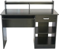 Home Office Desk - Computer Desk with Keyboard Tray - Study Table and Writing Desk with Storage - Wood Teacher Desk - Gaming Desk and Executive Desk with Drawer and Shelves for Small Spaces - Black