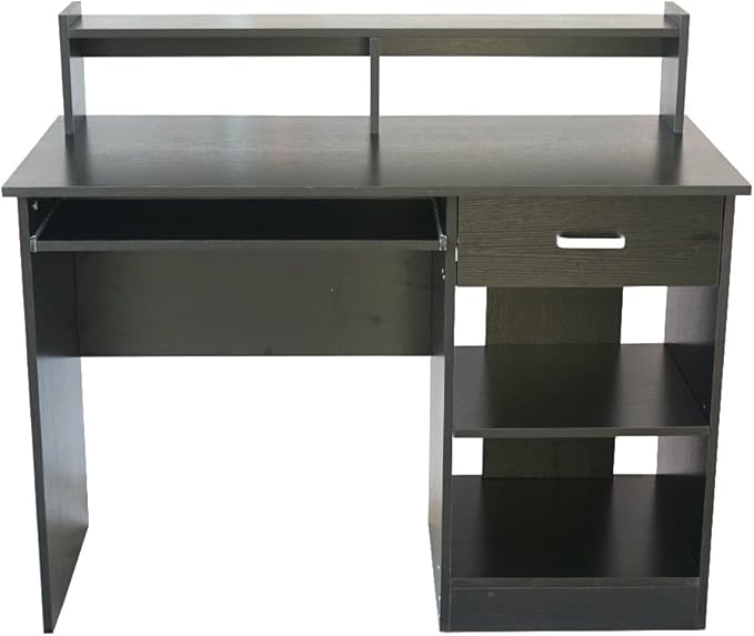 Computer Home Office Desk43 Inch Desk Study Writing Table with Storage Shelves Drawer and Keyboard StandGeneral Style Modern E1 15MM Chipboard Computer Desk (Black)