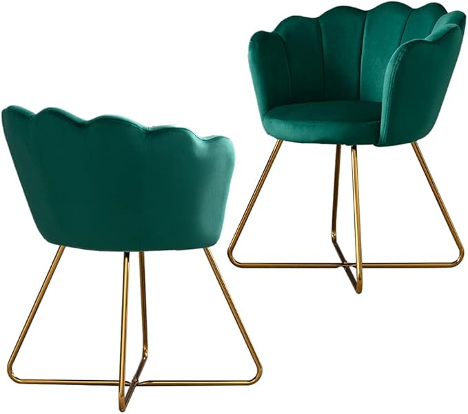 Velvet Accent/Conversation Lounge Chair with Iron Metal Gold Plated Legs Suitable for Office Lounge Living Room Set of 2 Green