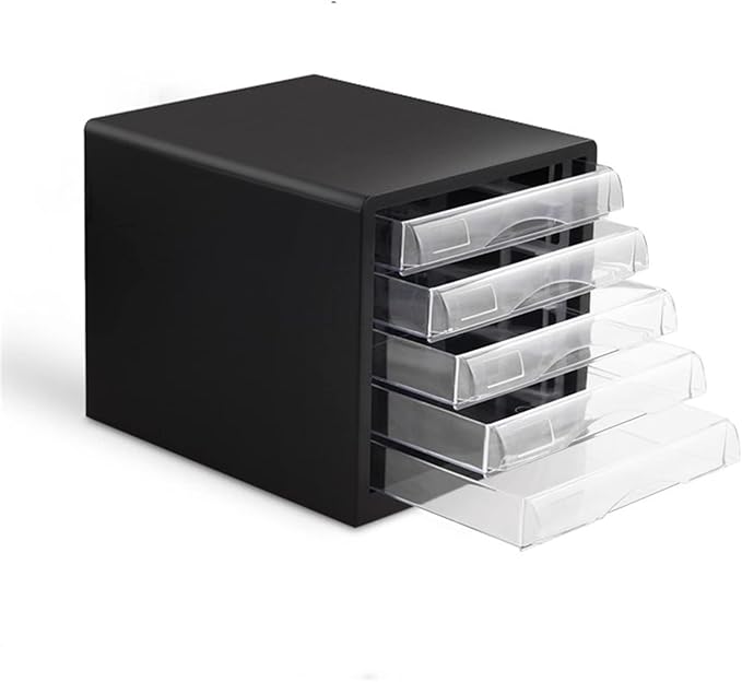 File Storage Cabinets Desktop File Cabinet Transparent Drawer Data Small Cabinet Office Desktop Household Storage Box(Black)