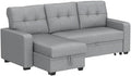 Devion Furniture L-Shaped Polyester Fabric Reversible Easy Convertible Pull-Out Sleeper Sectional Sofa/Storage Chaise with Tufted Back Cushions and Track Arms in Light Gray