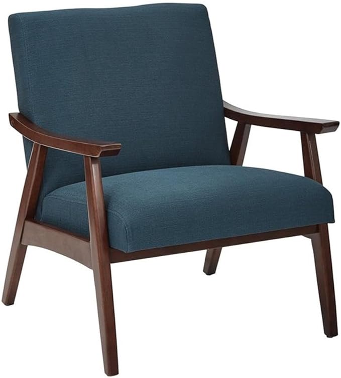 Scranton &amp Co Guest Chair 26.5 W x 28.5 D x 32.25 H Wood and Fabric Klein Azure Finish Plush Cushion Mid-Century Modern Style Armchair for Living Room or Home Office