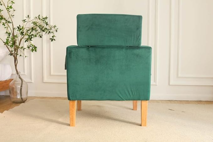 TAKUKA Modern Accent Chair with Ottoman SetComfy Velvet Fabric Armchair with Footrest Upholstered Chair with Side Pocket Soft Reading Lounge Chair for Living RoomBedroomOffice (Velvet Green)